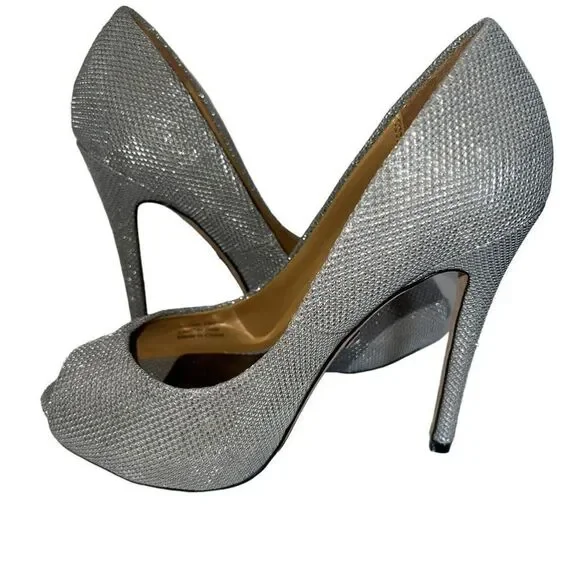 Badgley Mischka Ponderosa Silver Sparkle Formal Shoes Heels 5 - Picture 2 of 5